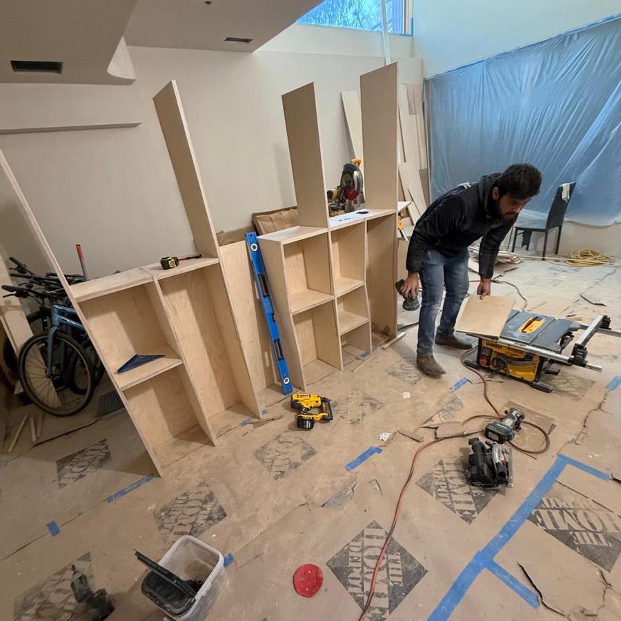 Assembling bookcase carcasses on site
