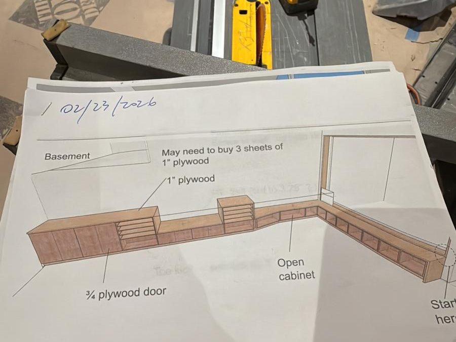 Shop drawing for the basement built-ins next to the table saw