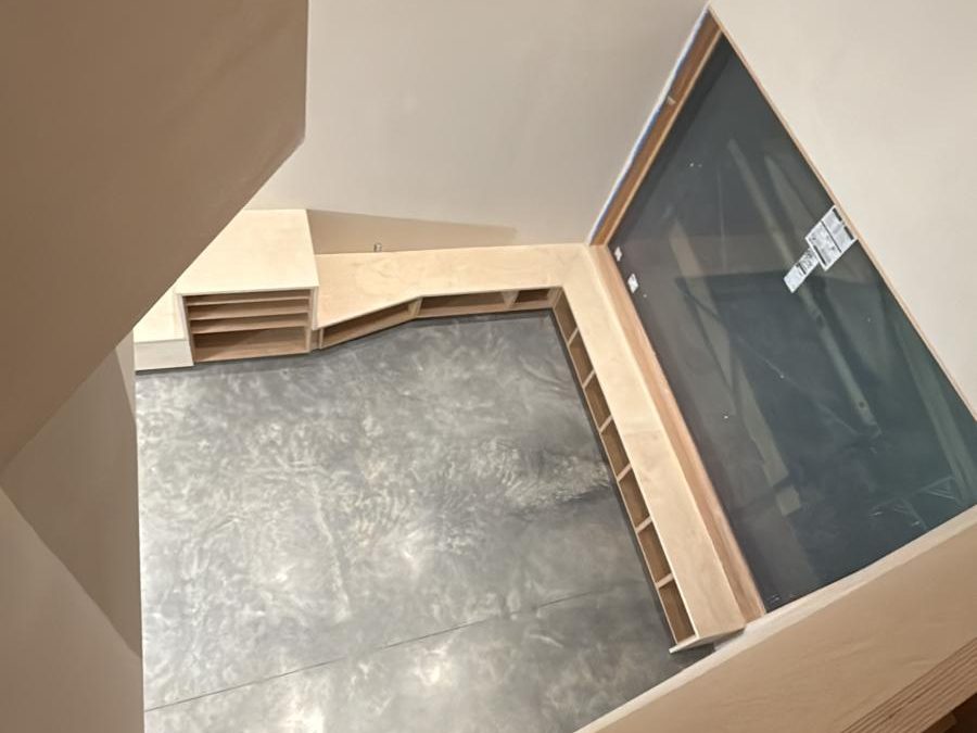 Basement built-ins seen from the floor above