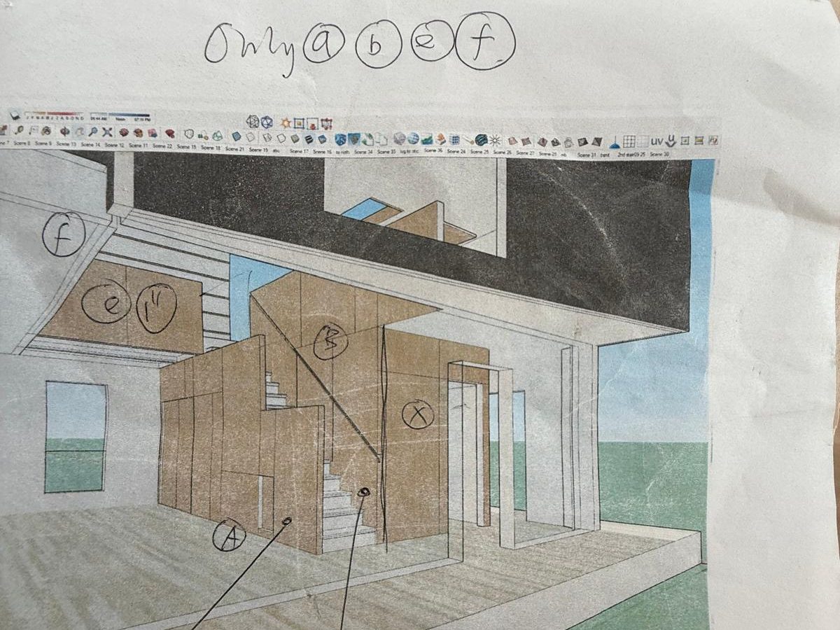 Design drawing marking which plywood stair panels to build