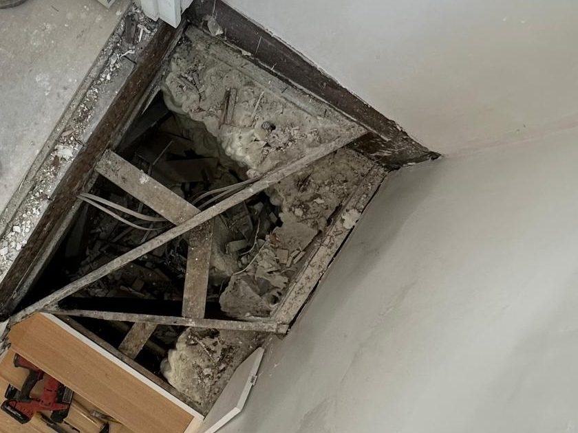 Opening in the floor where the old stair is being replaced